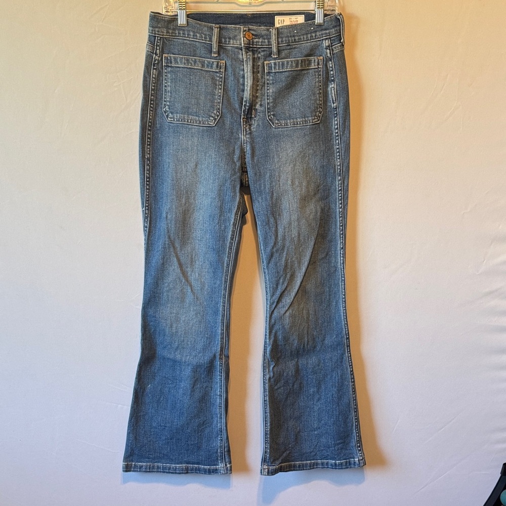 Gap 70's Flare High Rise Jean Retro Patch Pocket 30 petite VGUC
